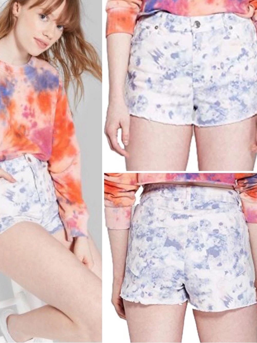 wild fable Pastel Tie-Dye Purple & Cream Jean Shorts